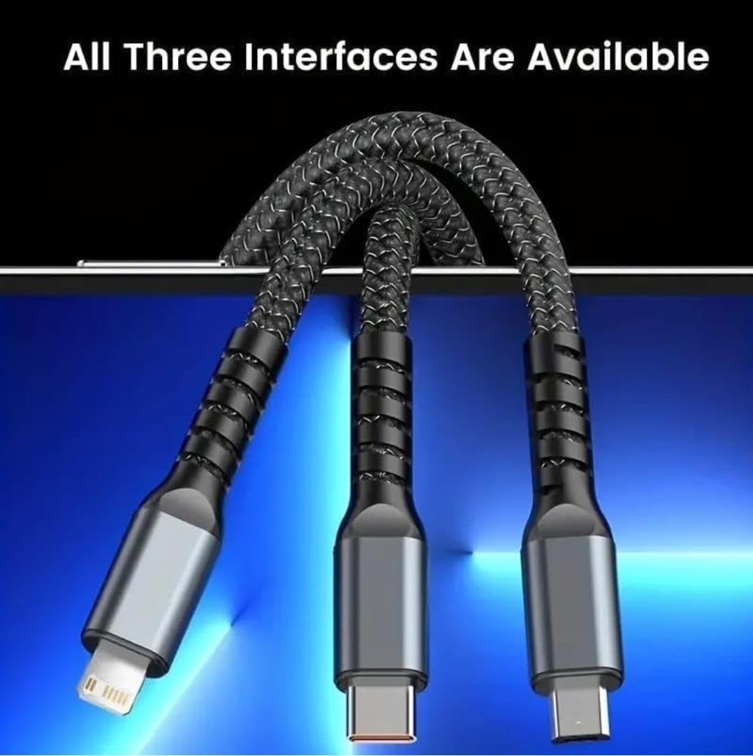 3 in 1 USB Cable For Fast Charging & Data Sync -black color