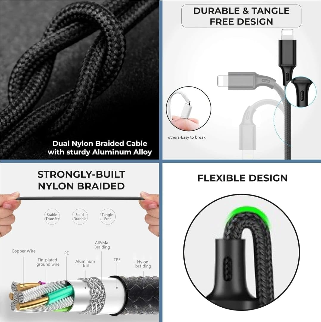 3 in 1 USB Cable For Fast Charging & Data Sync -black color