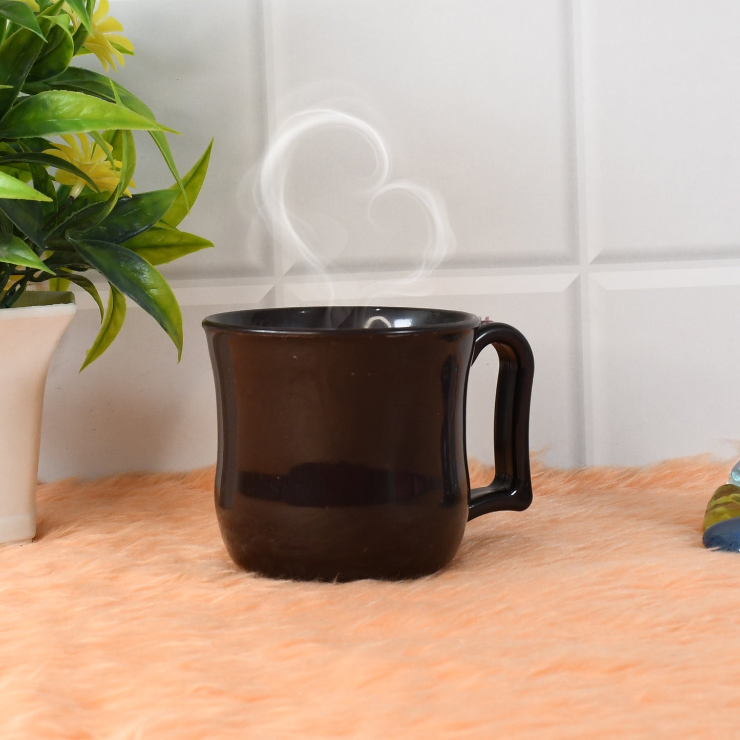 Premium Plastic Coffee Tea Cups Mug With Handle (1 Pc With Color Box Black)