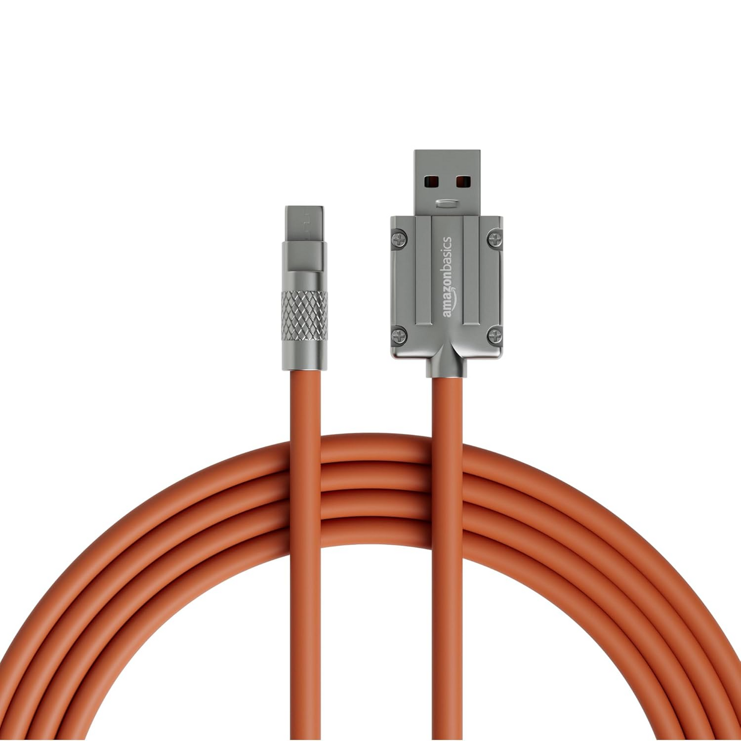 Type A To Type C Cable With Metal Connectors |22.5W Fast Charging And 480Mbps Data Transfer Speed |1.2M Silicone Cable, Sunset Orange, Black