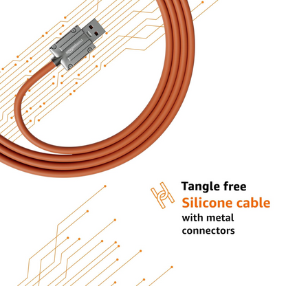 Type A To Type C Cable With Metal Connectors |22.5W Fast Charging And 480Mbps Data Transfer Speed |1.2M Silicone Cable, Sunset Orange, Black
