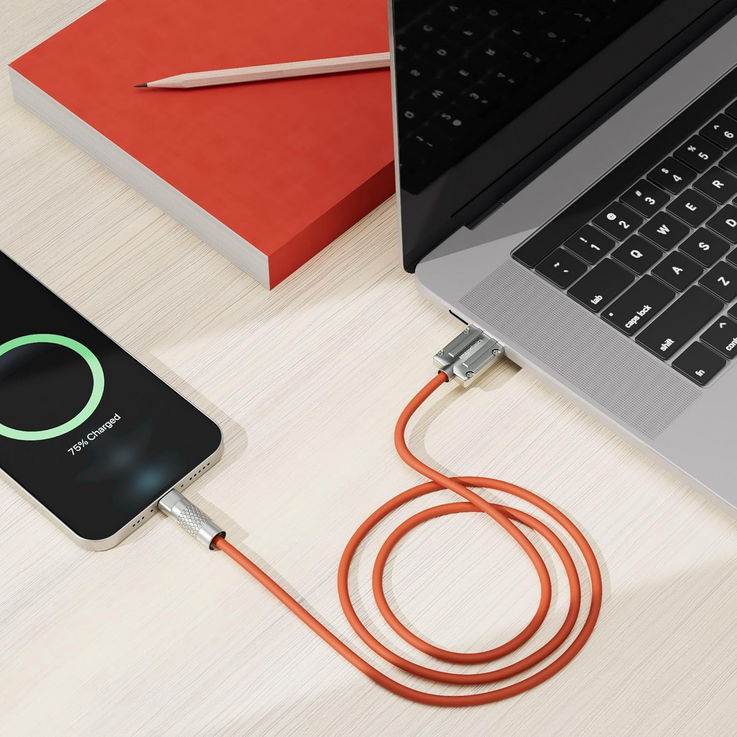 Type A To Type C Cable With Metal Connectors |22.5W Fast Charging And 480Mbps Data Transfer Speed |1.2M Silicone Cable, Sunset Orange, Black