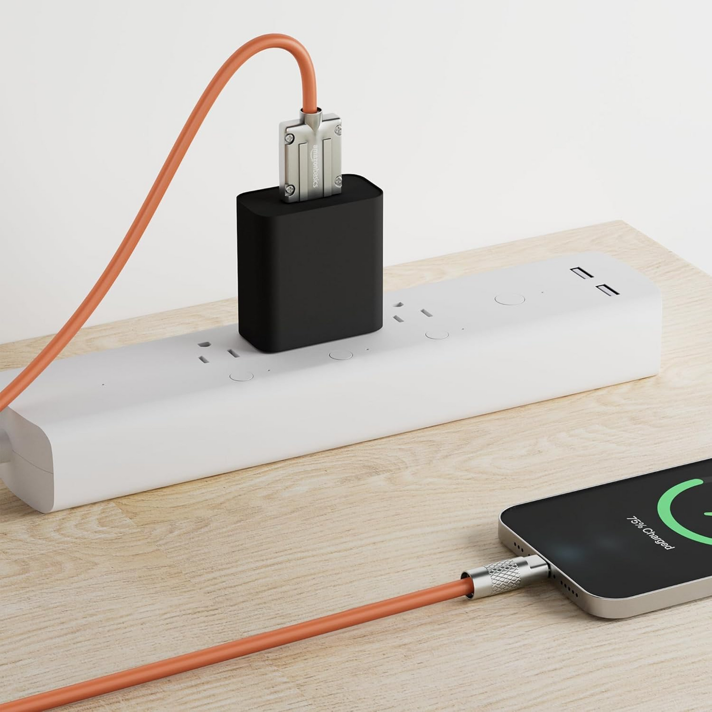 Type A To Type C Cable With Metal Connectors |22.5W Fast Charging And 480Mbps Data Transfer Speed |1.2M Silicone Cable, Sunset Orange, Black