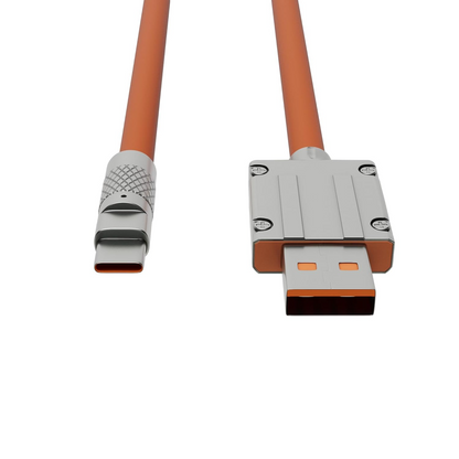 Type A To Type C Cable With Metal Connectors |22.5W Fast Charging And 480Mbps Data Transfer Speed |1.2M Silicone Cable, Sunset Orange, Black