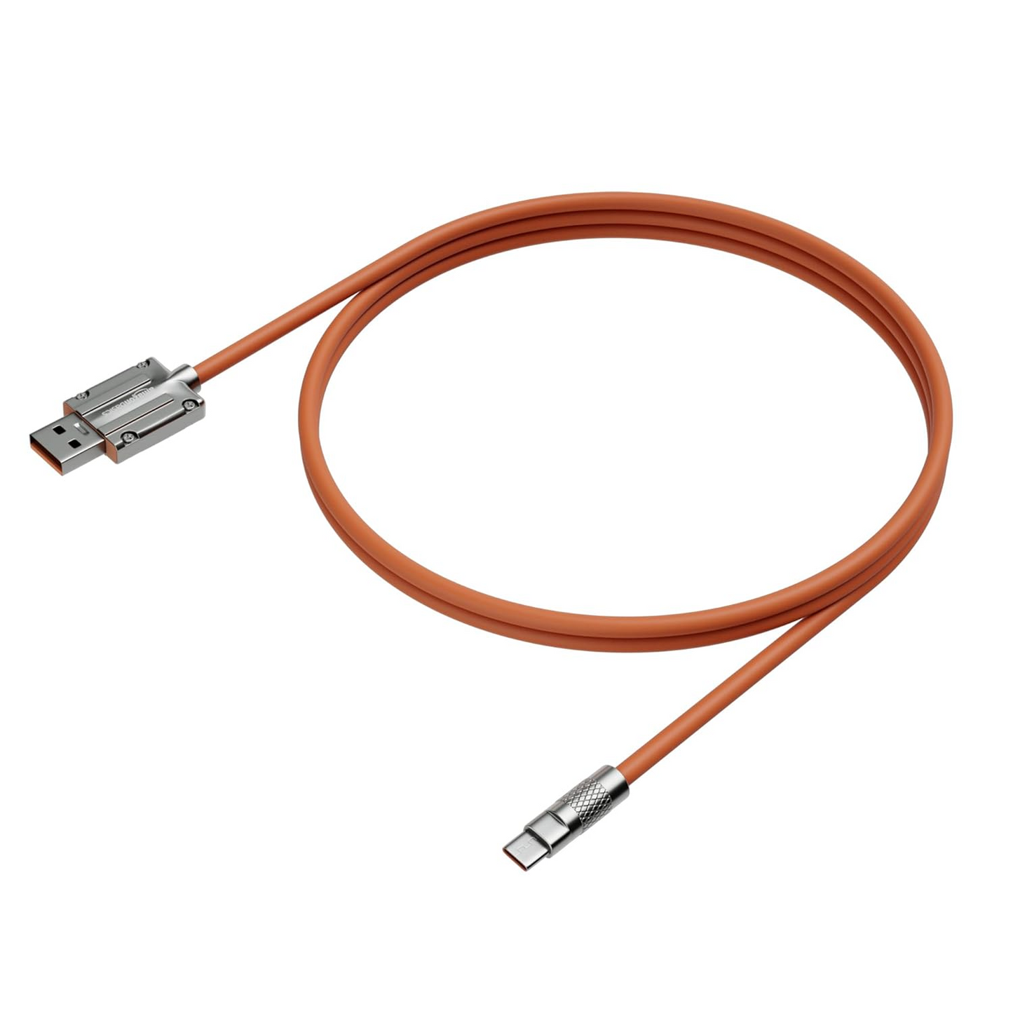Type A To Type C Cable With Metal Connectors |22.5W Fast Charging And 480Mbps Data Transfer Speed |1.2M Silicone Cable, Sunset Orange, Black