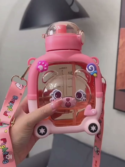 Cute Sipper Water Bottle with Straw and Strap