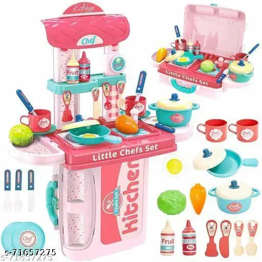 Kitchen Set for Kids Girl, Kitchen with Suitcase, Play Kitchen Set Pink Kids Kitchen Play Set Great Educational Toy Gifts for Girls (3 in 1 Kitchen Suitcase)